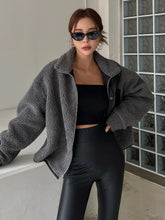 DAZY Zip up Drop Shoulder Teddy Jacket,Fall Women Clothes