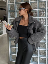 DAZY Zip up Drop Shoulder Teddy Jacket,Fall Women Clothes