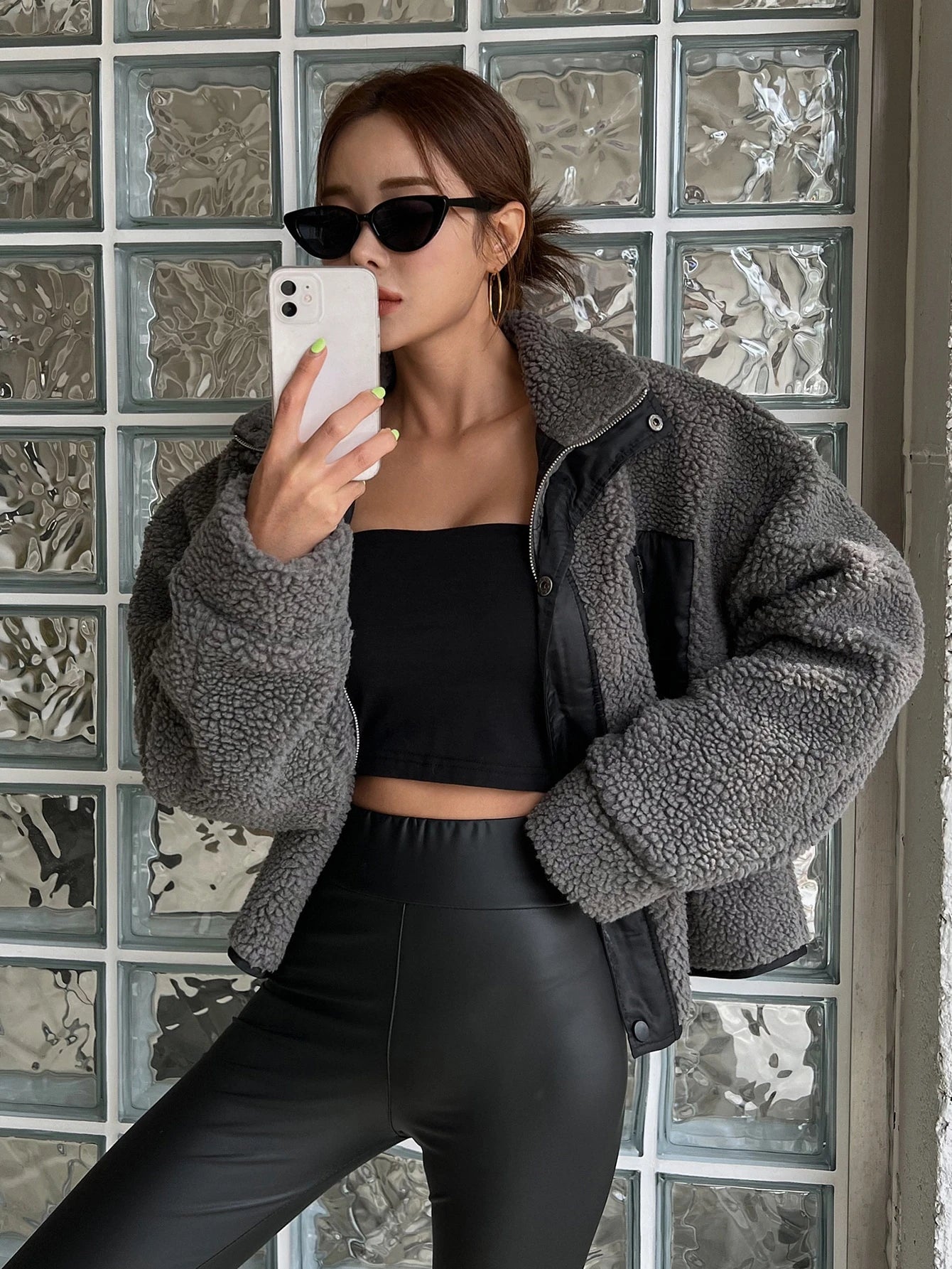 DAZY Zip up Drop Shoulder Teddy Jacket,Fall Women Clothes