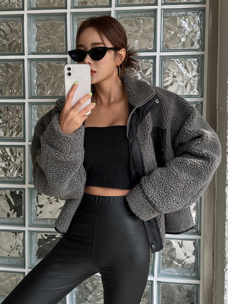 DAZY Zip up Drop Shoulder Teddy Jacket,Fall Women Clothes